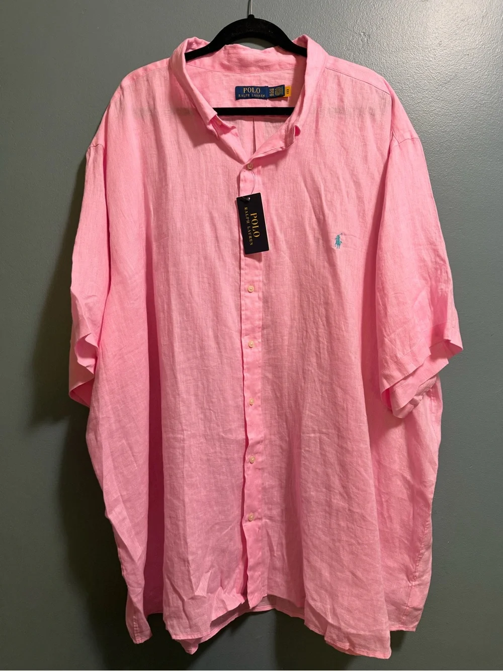 Polo Ralph Lauren 100% Linen Pink Short Sleeve Shirt Men's Size 4XB  4XL Big NEW